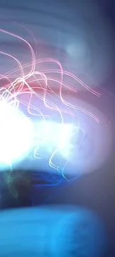 Simulation of galaxy light motion of stars in dark background, future energy Stockfoto's