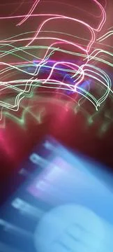 Simulation of galaxy light motion of stars in dark background, future energy Stock Photos