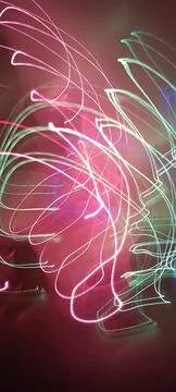 Simulation of galaxy light motion of stars in dark background, future energy Stockfoto's