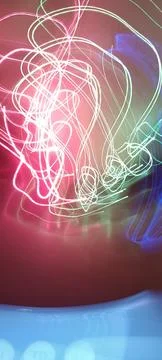 Simulation of galaxy light motion of stars in dark background, future energy Stockfoto's