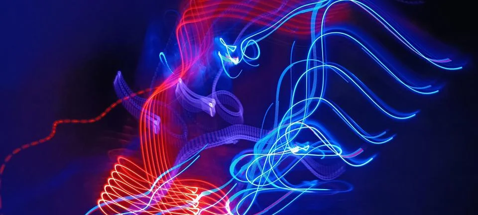 Simulation of galaxy light motion of stars in dark background, future energy Stock Photos