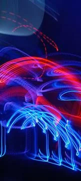 Simulation of galaxy light motion of stars in dark background, future energy Stock Photos