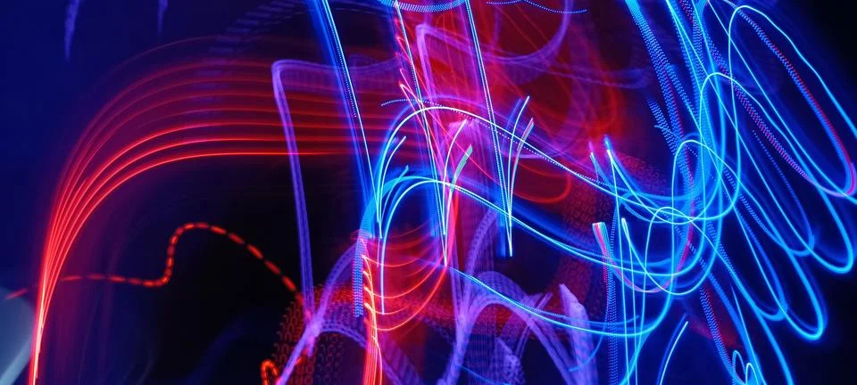 Simulation of galaxy light motion of stars in dark background, future energy Stock Photos