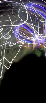 Simulation of galaxy light motion of stars in dark background, future energy Foto stock