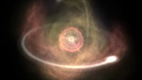 Simulation of highly energetic atomic structure containing multiple layers. Stock Footage 248605876