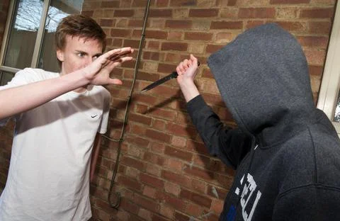 Simulation of a Knife Attack Stock Photos