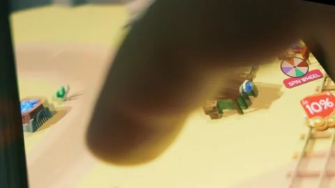 Simulation for mining game on mobile phone. Hologram effect. Macro view. 스톡 동영상 250069718