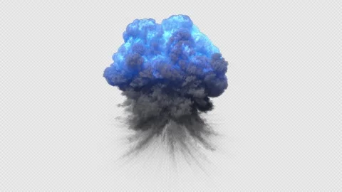 Simulation of a nuclear explosion with blue smoke on a dark background Video stock 290483279