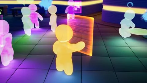 Simulation or metaverse avatar of a person is working with virtual touch screen Illustrazione stock