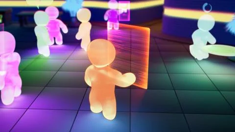 Simulation or metaverse avatar of a person is working with virtual touch screen Stock Illustration