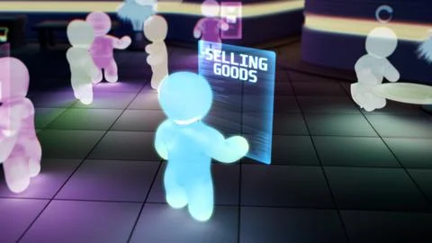 Simulation or metaverse avatar is selling goods online with virtual screen Stock Illustration