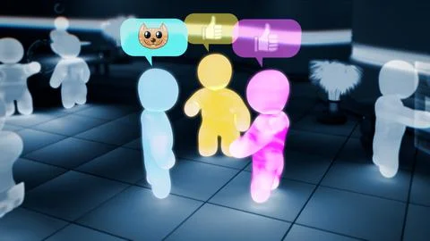 Simulation or metaverse avatars conversationing about the cats Stock Illustration