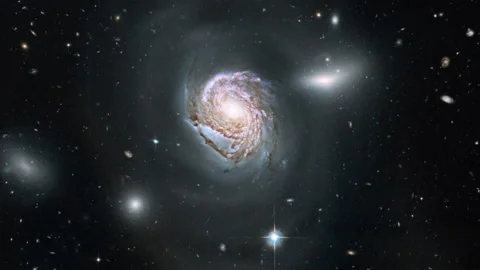 Simulation of outer space with stars, nebulae and a galaxy Video stock 154436661