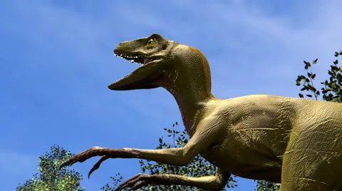 Simulation with a prehistoric dinosaur moving on a green meadow Stock Footage 40033049