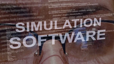 Simulation software text on background of female developer Stock Footage 107343463