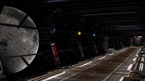 Simulation of a view inside starship approaching to Moon. Stock Footage 142403299