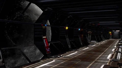 Simulation of a view inside starship approaching to Moon. Stock Footage 142403391