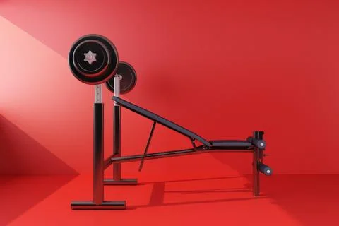 Simulator with barbell background of red wall Stock Illustration
