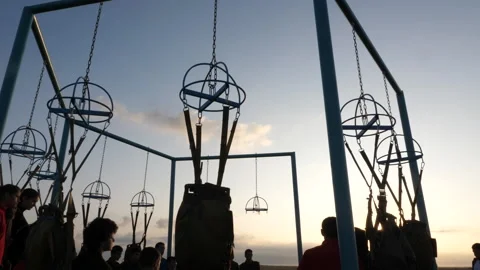 Simulator construction and parachutists preparing for jump Stock Footage 144345759