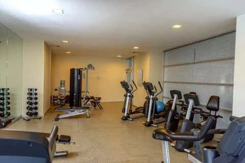 Simulators in the gym in the hotel complex. Cancun. Stock Photos