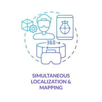 Simultaneous localization and mapping blue gradient concept icon Stock Illustration