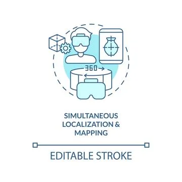 Simultaneous localization and mapping turquoise concept icon Stock Illustration
