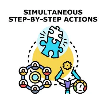 Simultaneous step by step actions business process development 스톡 일러스트