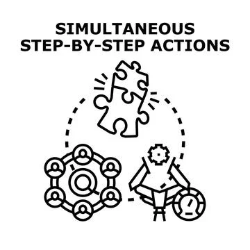 Simultaneous step by step actions business process development 스톡 일러스트