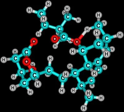 Simvastatin molecular structure isolated on black Illustrazione stock