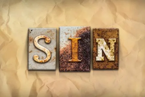 Sin Concept Rusted Metal Type Stock Illustration