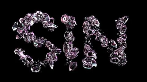 Sin - text made of diamonds, on black bg, isolated - object 3D rendering Illustrazione stock