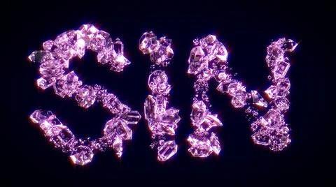 Sin - text made of shining pink diamonds, isolated - object 3D illustration Illustration