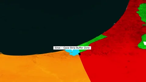Sinai Gaza Strip Buffer Zone Map Israel Egypt Animation Stock Footage 344893339
