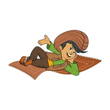Sinbad character on the flying carpet. vector illustration Stock Illustration