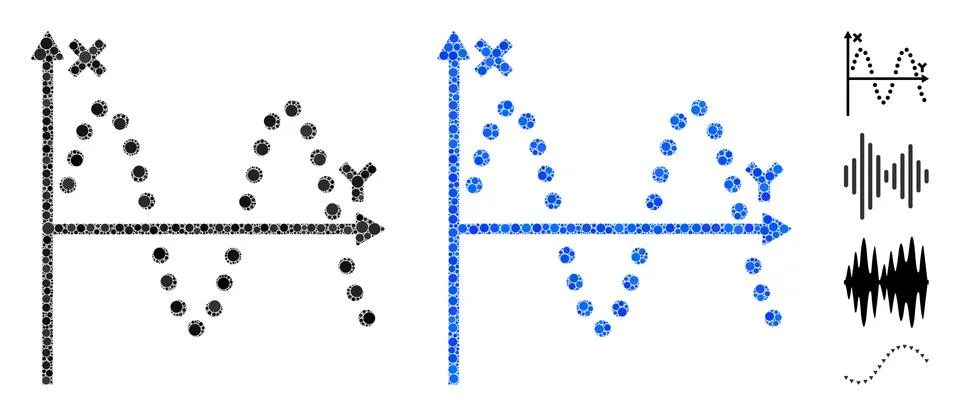 Sine Plot Mosaic Icon of Round Dots Stock Illustration