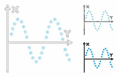 Sine Plot Vector Mesh Carcass Model and Triangle Mosaic Icon Stock Illustration
