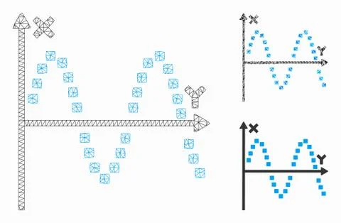 Sine Plot Vector Mesh Wire Frame Model and Triangle Mosaic Icon Ilustración de archivo