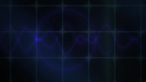 Sine Wave Animation in Blue Neon Light on Dark Tech Grid Stock Footage 343766633