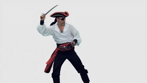 Сinematic style of brave pirate attacking with sword and pistol, alpha in Stock Footage 305792591