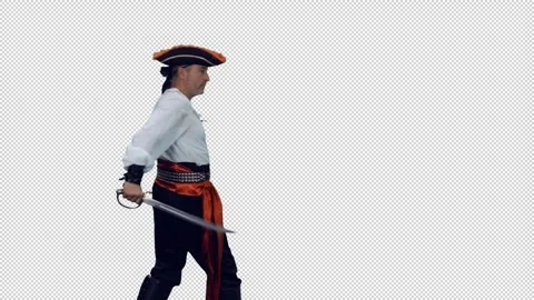 Сinematic style of rugged pirate fighting with sword, alpha channel in Stock Footage 305792559