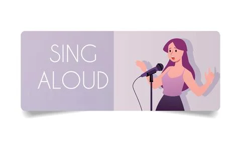 Sing aloud vector flat design, young singer, vocalist singing and recording song Stock Illustration