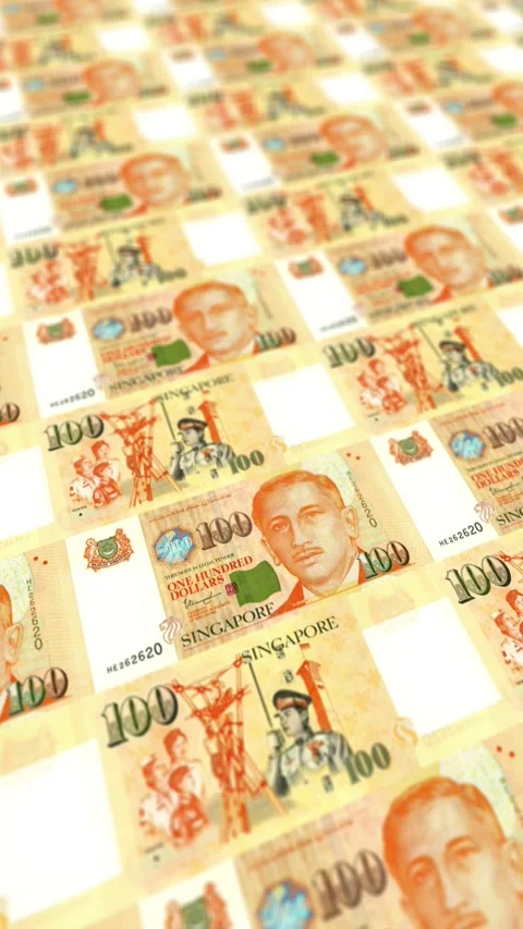 Singapore 100 Dollar Bills Pattern Stock Footage 337053229