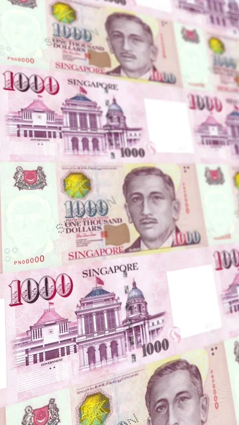 Singapore 1000 Dollar Banknote Pattern Stock Footage 337053244