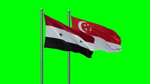 Singapore and Syria two flags Stock Footage 294263156