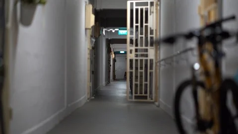 Singapore apartment flat dark corridor Stock Footage 126576384