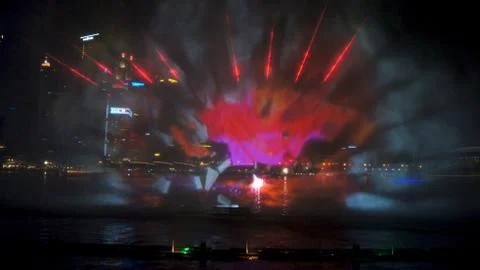SINGAPORE - APR 2nd 2015:The Light, Water and Sound Show Wonderful at Marina Bay Stock Photos