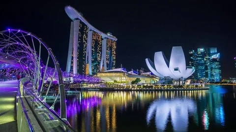 Singapore ArtScience Museum Motion Timelapse Night Stock Footage 72893576