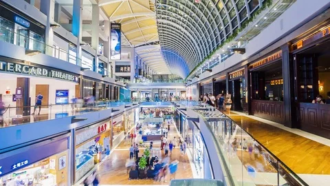 SINGAPORE - August 23: Timelapse in motion - inside view in the shopping mall Stockbeeldmateriaal 79650076