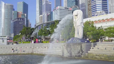 SINGAPORE - CIRCA APRIL 2015: City skyline, Marina Bay and Raffles Place, view Stock Footage