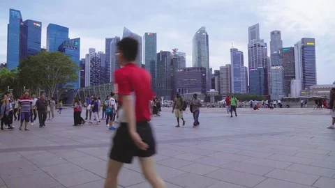 SINGAPORE - CIRCA APRIL 2015: City skyline, Marina Bay and Raffles Place, view Stock Footage